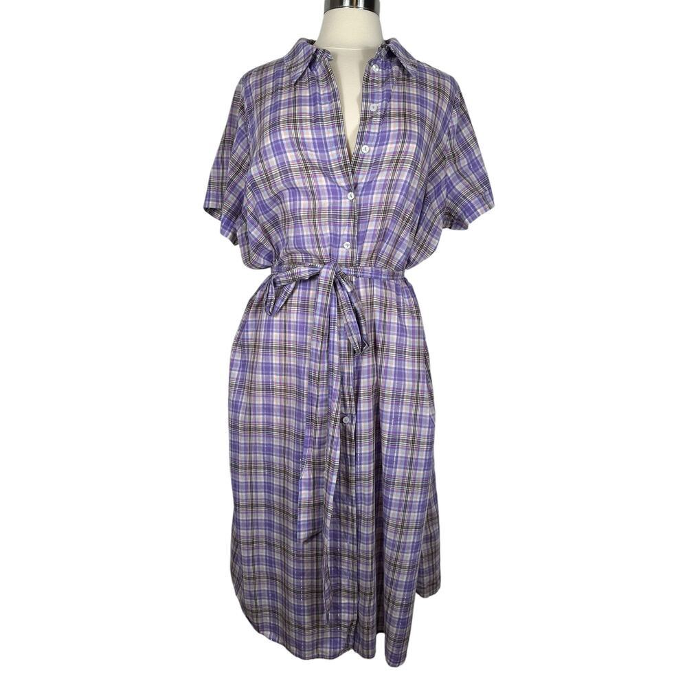 ModCloth Plaid To Know You Shirt Dress Plus Size 1X Purple Lavender